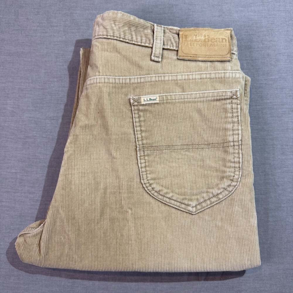 L.L. Bean Corduroy Pants Mens 34x29 Tan Good Vintage Wide Wale Straight Leg USA